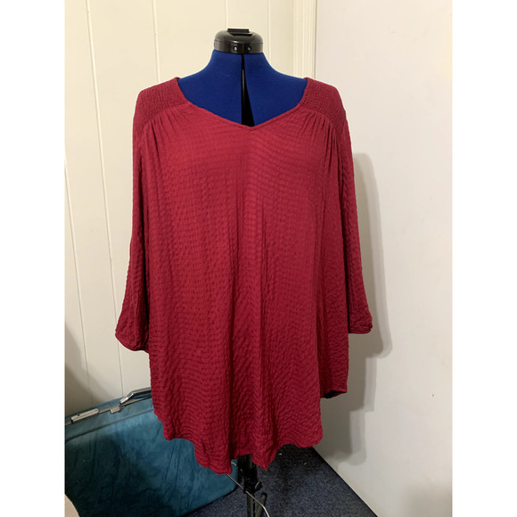 Torrid Women Size 2 Long Sleeve Pink Peasant Blouse Smocked Shoulder Crinkle NWT - Picture 1 of 8